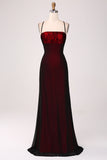 Black Red Spaghetti Straps Formal Dress with Lace up Back
