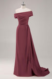 Champagne Mermaid Off the Shoulder Satin Evening Dress with Streamer