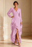 Mermaid Purple V-Neck Mother of the Bride Dress With Ruffles
