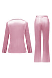 Candy Pink 2 Piece Peak Lapel Satin Slim Fit Women Suit