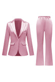 Candy Pink 2 Piece Peak Lapel Satin Slim Fit Women Suit