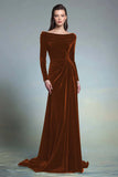 Long Sleeve Velvet Bateau Neck Dark Green Holiday Party Dress