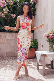 Sheath Black Floral Bateau Neck Midi Wedding Guest Dress