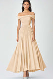 Off the Shoulder Sky Blue A Line Ruched Chiffon Formal Dress