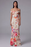 Off The Shoulder Black Printed Mermaid Long Evening Dress