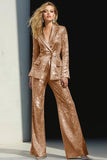 Silver Sequined Peak Lapel Women Prom Suits With Sash