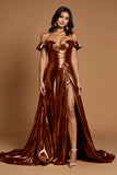 Golden Off The Shoulder Long Prom Dress