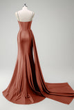 Sparkly Dark Green Mermaid Side Streamer Sequins Corset Satin Prom Dress with Slit
