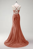 Black Mermaid Beaded Corset Satin Long Prom Dress with Slit