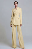 Notched Lapel Yellow 2 Piece Women Suits with Sash