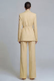 Notched Lapel Yellow 2 Piece Women Suits with Sash
