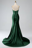 Royal Blue Mermaid Strapless Corset Long Prom Dress with Slit