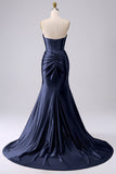 Sparkly Dark Green Mermaid Sweetheart Corset Long Prom Dress with Slit