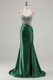 Mermaid Corset Beaded Pink Satin Prom Dress