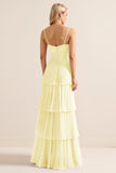 Lilac A-Line Spaghetti Straps Tiered Chiffon Long Bridesmaid Dress