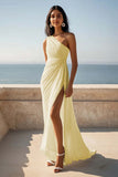 One Shoulder Ivory Engagement Dress with Slit