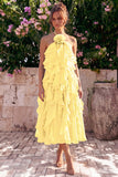 Lake Blue A Line 3D Flower Wedding Guest Dress with Ruffles