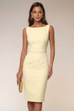 Pencil Bateau Neck White Knee-Length Work Dress