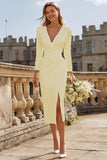 Long Sleeve V Neck Bodycon Ruched Ivory Engagement Dress