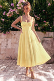Light Blue A Line Corset Pleated Square Neck Wedding Guest Dress