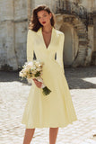 Peaked Lapel Long Sleeve Ivory A Line Satin Short Engagement Dress