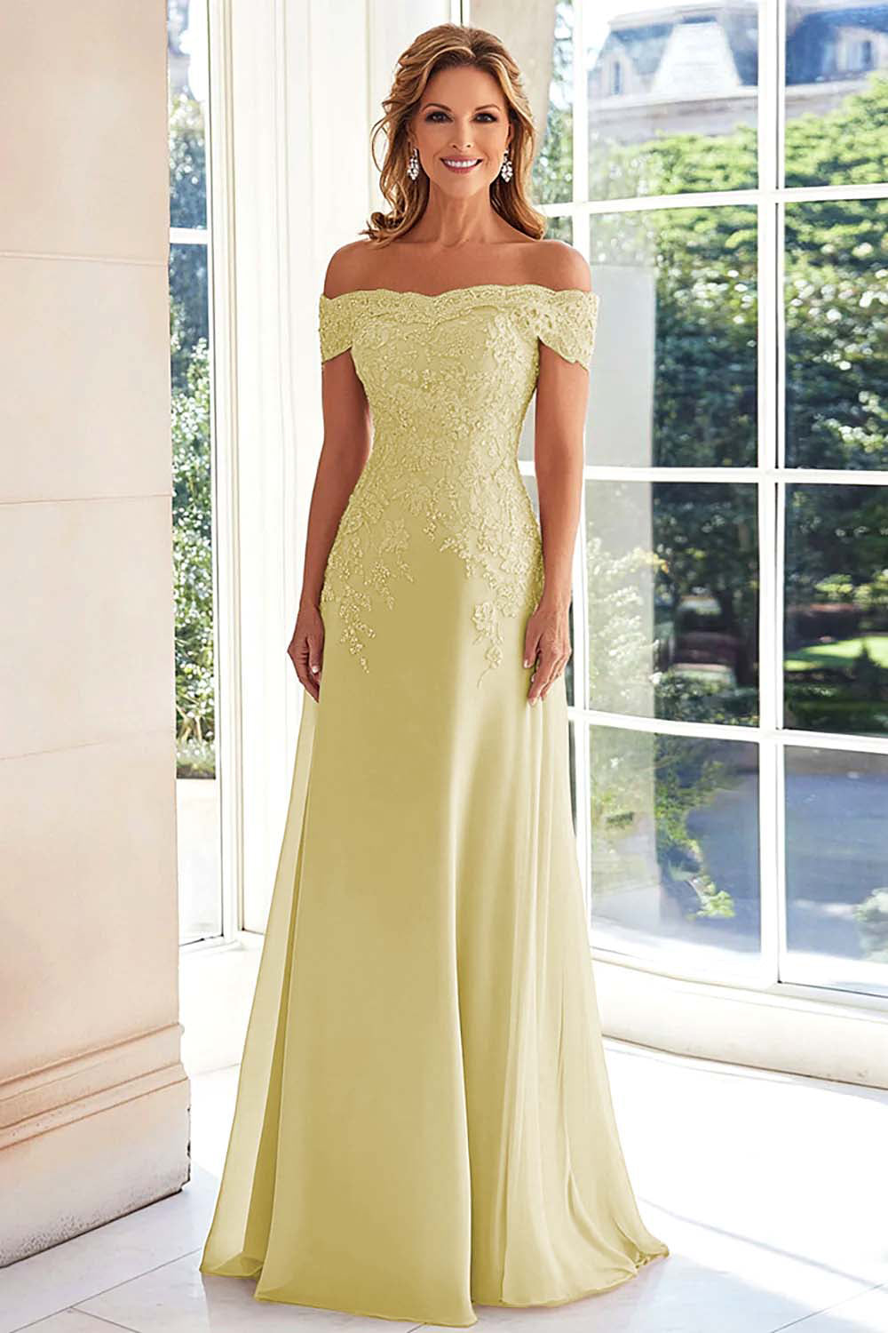 WEDTREND Woman Elegant Taupe Mother of the Bride with Lace Appliques Off the Shoulder Chiffon Sheath Long Formal Dress Wedtrend UK WEDTREND Woman Elegant Taupe Mother of the Bride with Lace Appliques Off the Shoulder Chiffon Sheath Long Formal Dress Wedtrend UK