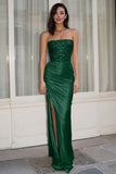 Gold Strapless Sequin Ruched Prom Dress