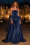 Strapless Silver Velvet Mermaid Evening Dress with Shawl