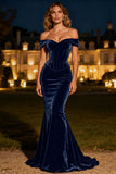 Black Off the Shoulder Mermaid Velvet Formal Dress