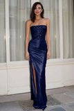 Gold Strapless Sequin Ruched Prom Dress