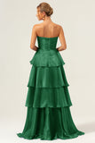 Blue A-Line Strapless Tiered Pleated Ruffled Floor Length Dress