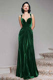 Burgundy Velvet Spaghetti Straps Holiday Party Dress with Pleats