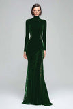 Black Velvet Long Sleeve Mermaid High Neck Holiday Party Dress