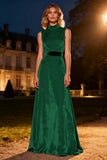 Pink Velvet High Neck Evening Dress with Belt