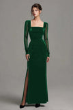 Velvet Black Long Slit Formal Dress with Long Sleeves