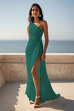 One Shoulder Ivory Engagement Dress with Slit