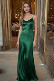 Spaghetti Straps Satin Sheath Black Long Formal Dress