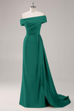 Champagne Mermaid Off the Shoulder Satin Evening Dress with Streamer