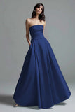 Strapless Sky Blue A Line Satin Formal Dress