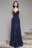 Burgundy Velvet Spaghetti Straps Holiday Party Dress with Pleats