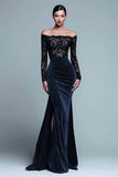Black and Burgundy Velvet Mermaid Long Sleeve Lace Formal Dress