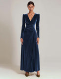 Olive Velvet Long Sleeve A Line Formal Dress