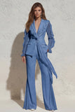 2 Piece Ruffled Notched Lapel White Women's Suit