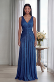 Ruched Dusty Rose A Line V Neck Evening Dress
