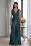 Ruched Dusty Rose A Line V Neck Evening Dress