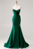 Royal Blue Mermaid Sweetheart Beaded Corset 3D Flower Long Prom Dress with Slit