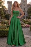 Burgundy Strapless A Line Satin Long Prom Dress