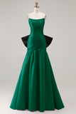 Fuchsia Ruched A Line Strapless Ruched Long Prom Dress with Large Bow