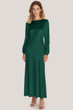 Ivory Satin Sheath Ankle Length Formal Dress with Long Sleeves