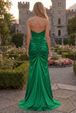Sweetheart Burgundy Mermaid Ruched Long Prom Dress with Slit